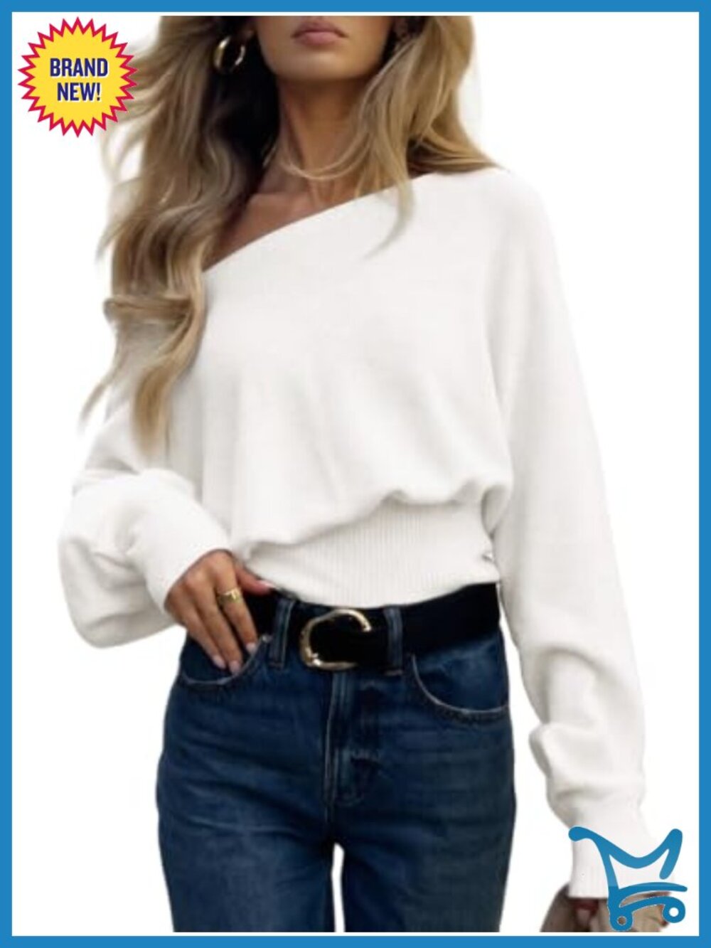 Off Shoulder Asymmetrical Batwing Sleeve Ribbed Knit Pullover Sweater